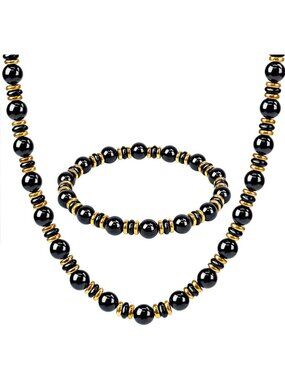 Trendy Gemstone Beaded Choker Necklace, 18K Gold Plated Hematite, Boho Beach